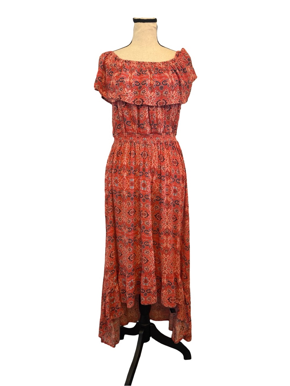 New Look XL Coral Boho Paisley Off Shoulder High Low Maxi Dress Rayon